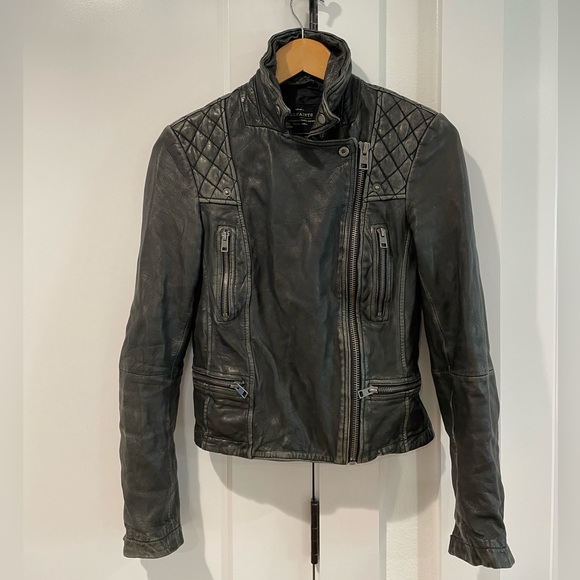 All Saints Cargo Biker Leather Jacket - Distressed Black Leather size 2 - Picture 5 of 13